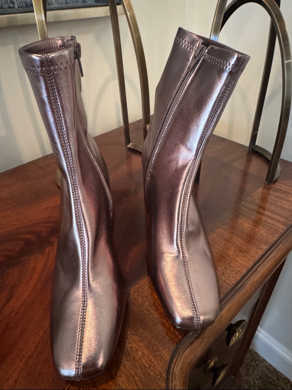 Metallic Plum Ankle Booties with Side Zip